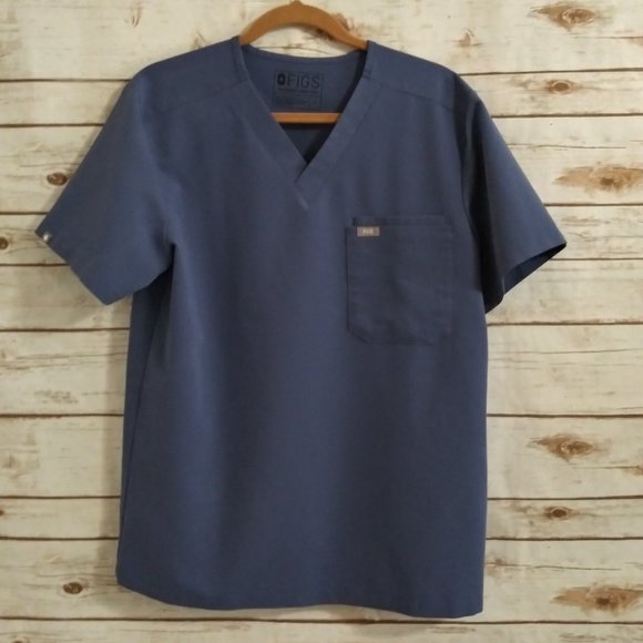 Figs Other - FIGS Leon Two-Pocket Men Scrub Top Blue Shade Size Medium